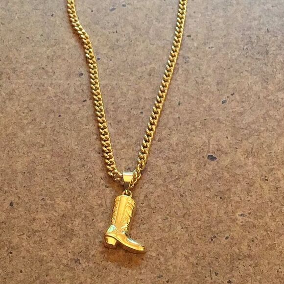 Gold Western Boot Pendant Necklace - Picture 6 of 8